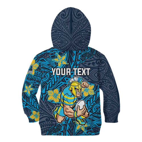 Personalised Gold Coast Titans Kid Hoodie Polynesian Tribal Pattern With Rugby Titan Mascot Art