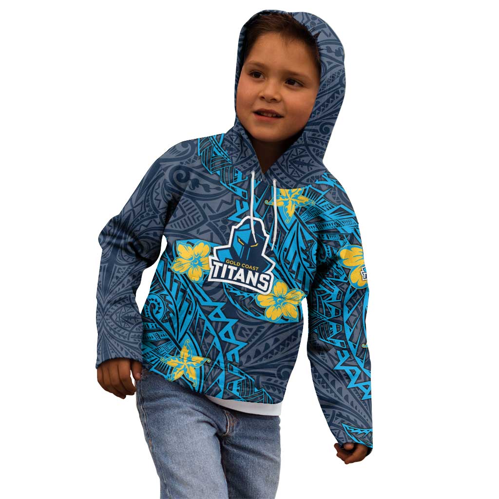 Personalised Gold Coast Titans Kid Hoodie Polynesian Tribal Pattern With Rugby Titan Mascot Art