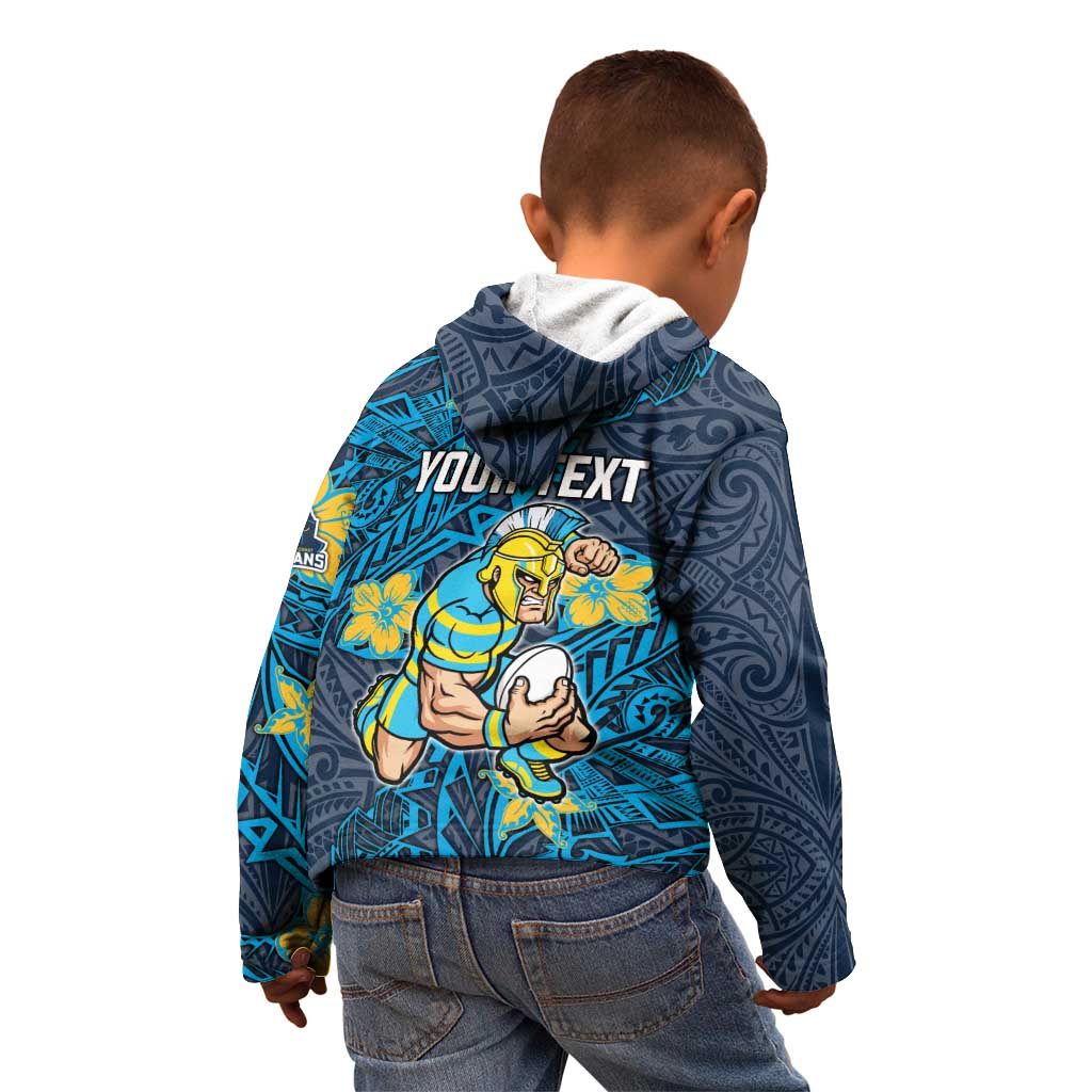 Personalised Gold Coast Titans Kid Hoodie Polynesian Tribal Pattern With Rugby Titan Mascot Art