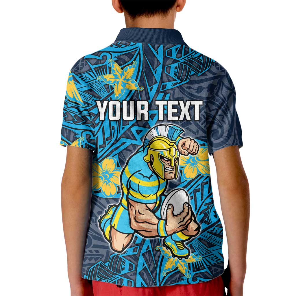 Personalised Gold Coast Titans Kid Polo Shirt Polynesian Tribal Pattern With Rugby Titan Mascot Art