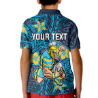 Personalised Gold Coast Titans Kid Polo Shirt Polynesian Tribal Pattern With Rugby Titan Mascot Art