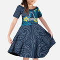 Personalised Gold Coast Titans Kid Short Sleeve Dress Polynesian Tribal Pattern With Rugby Titan Mascot Art