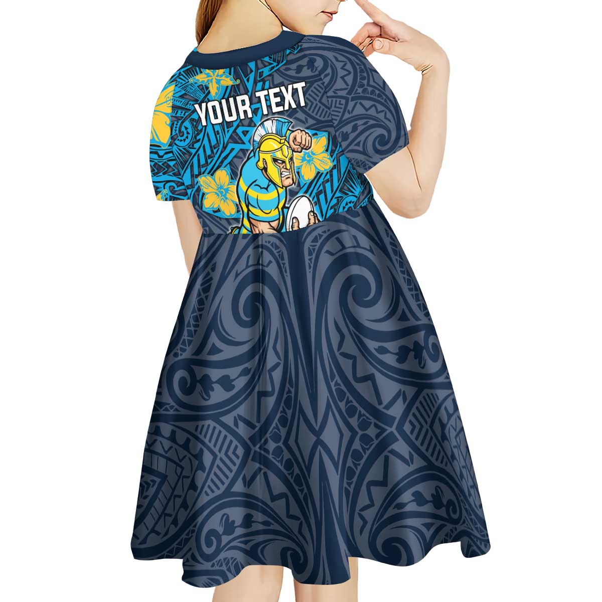 Personalised Gold Coast Titans Kid Short Sleeve Dress Polynesian Tribal Pattern With Rugby Titan Mascot Art