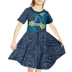 Personalised Gold Coast Titans Kid Short Sleeve Dress Polynesian Tribal Pattern With Rugby Titan Mascot Art