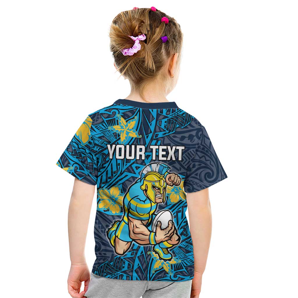Personalised Gold Coast Titans Kid T Shirt Polynesian Tribal Pattern With Rugby Titan Mascot Art