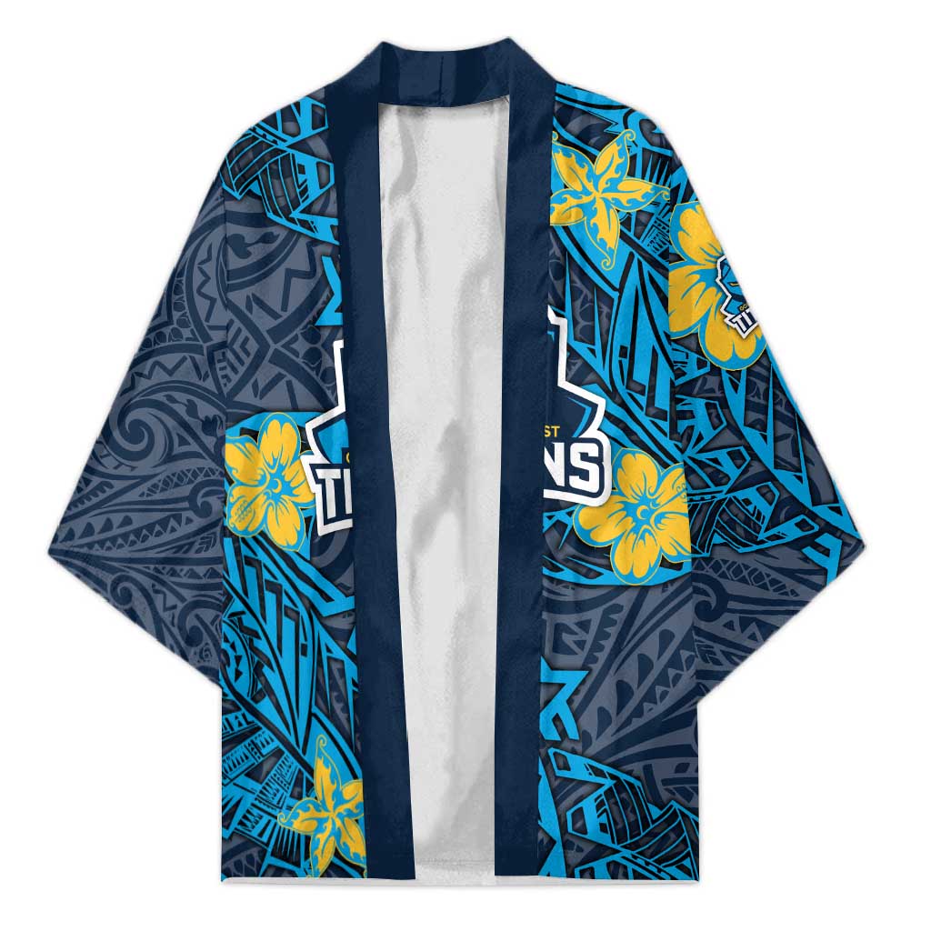 Personalised Gold Coast Titans Kimono Polynesian Tribal Pattern With Rugby Titan Mascot Art