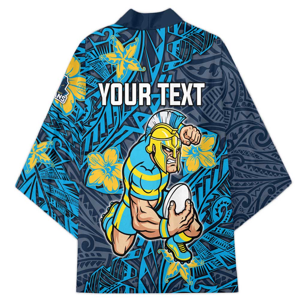 Personalised Gold Coast Titans Kimono Polynesian Tribal Pattern With Rugby Titan Mascot Art