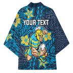 Personalised Gold Coast Titans Kimono Polynesian Tribal Pattern With Rugby Titan Mascot Art