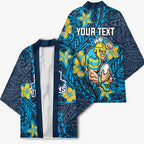 Personalised Gold Coast Titans Kimono Polynesian Tribal Pattern With Rugby Titan Mascot Art