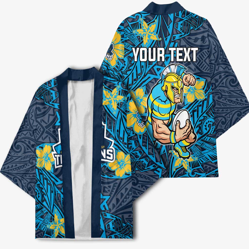 Personalised Gold Coast Titans Kimono Polynesian Tribal Pattern With Rugby Titan Mascot Art