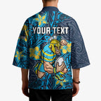 Personalised Gold Coast Titans Kimono Polynesian Tribal Pattern With Rugby Titan Mascot Art