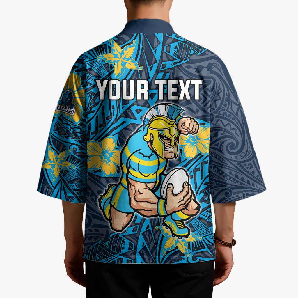 Personalised Gold Coast Titans Kimono Polynesian Tribal Pattern With Rugby Titan Mascot Art