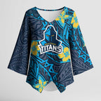 Personalised Gold Coast Titans Kimono Sleeve Blouse Polynesian Tribal Pattern With Rugby Titan Mascot Art
