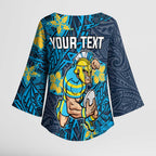 Personalised Gold Coast Titans Kimono Sleeve Blouse Polynesian Tribal Pattern With Rugby Titan Mascot Art