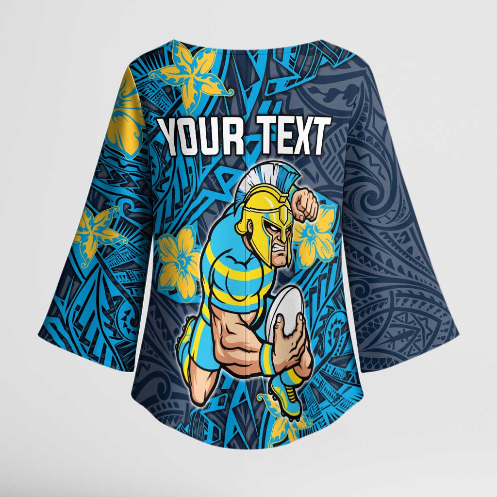 Personalised Gold Coast Titans Kimono Sleeve Blouse Polynesian Tribal Pattern With Rugby Titan Mascot Art