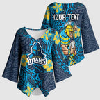Personalised Gold Coast Titans Kimono Sleeve Blouse Polynesian Tribal Pattern With Rugby Titan Mascot Art