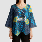 Personalised Gold Coast Titans Kimono Sleeve Blouse Polynesian Tribal Pattern With Rugby Titan Mascot Art