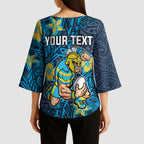 Personalised Gold Coast Titans Kimono Sleeve Blouse Polynesian Tribal Pattern With Rugby Titan Mascot Art