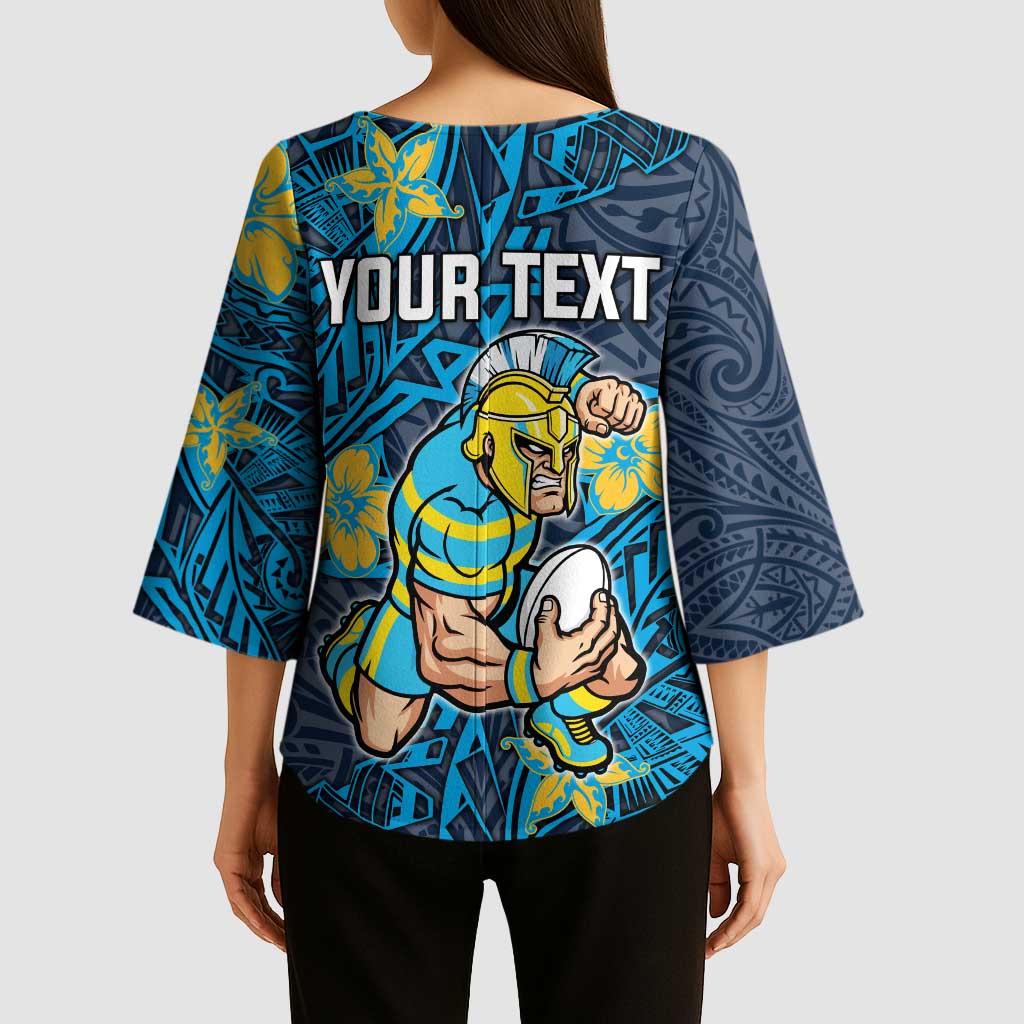 Personalised Gold Coast Titans Kimono Sleeve Blouse Polynesian Tribal Pattern With Rugby Titan Mascot Art