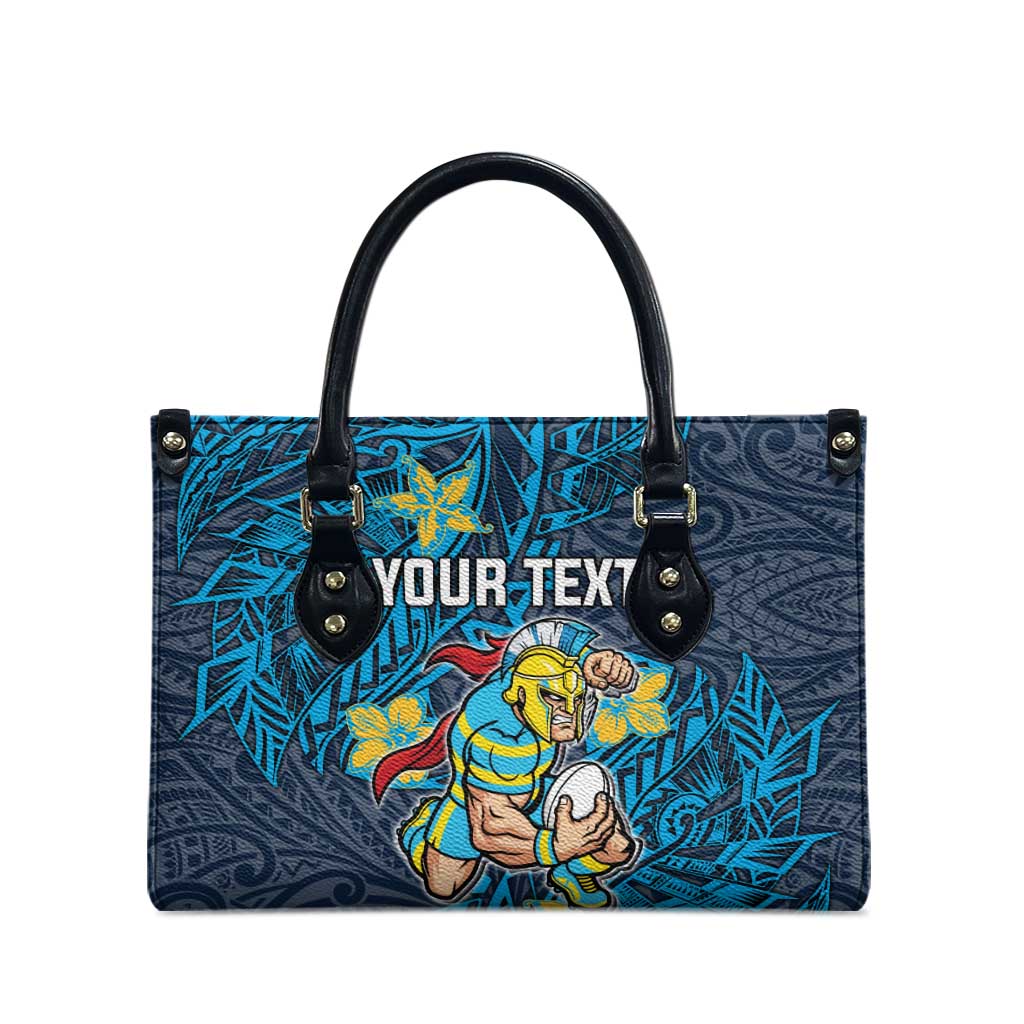 Personalised Gold Coast Titans Leather Bag Polynesian Tribal Pattern With Rugby Titan Mascot Art