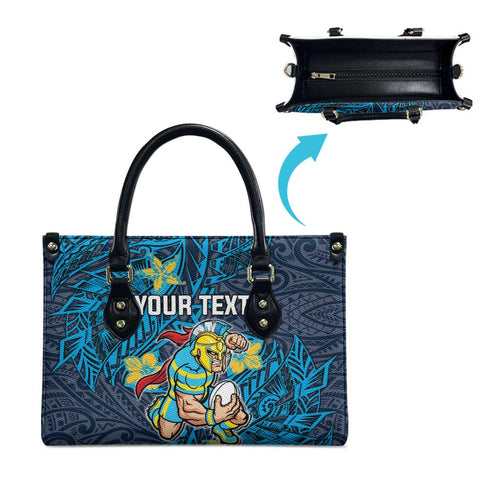 Personalised Gold Coast Titans Leather Bag Polynesian Tribal Pattern With Rugby Titan Mascot Art