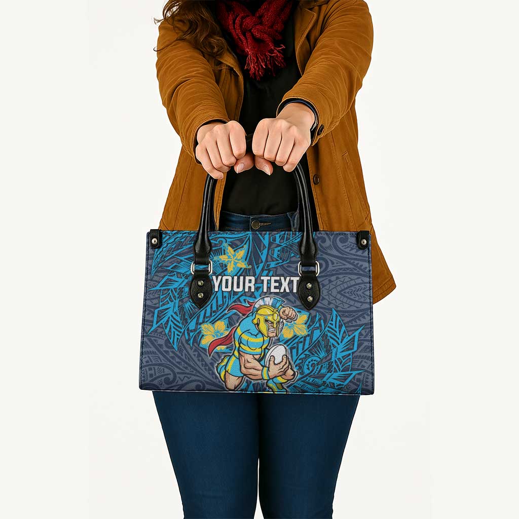 Personalised Gold Coast Titans Leather Bag Polynesian Tribal Pattern With Rugby Titan Mascot Art