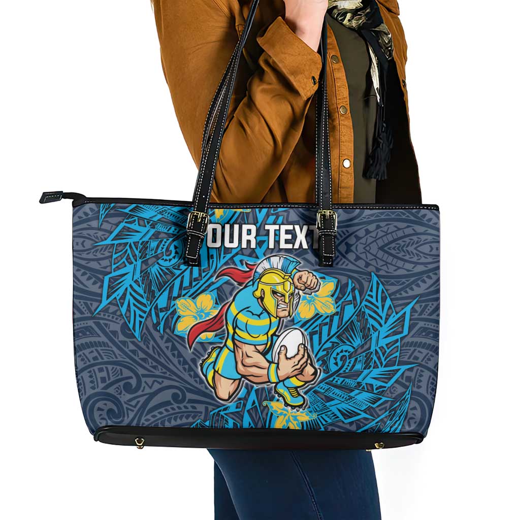 Personalised Gold Coast Titans Leather Tote Bag Polynesian Tribal Pattern With Rugby Titan Mascot Art