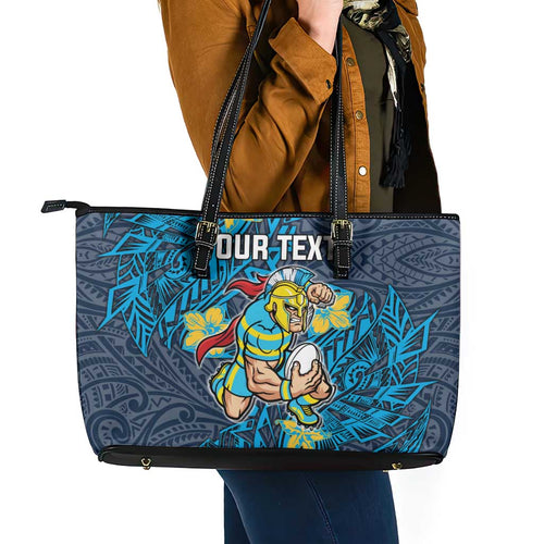 Personalised Gold Coast Titans Leather Tote Bag Polynesian Tribal Pattern With Rugby Titan Mascot Art
