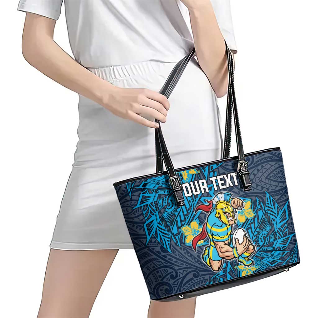 Personalised Gold Coast Titans Leather Tote Bag Polynesian Tribal Pattern With Rugby Titan Mascot Art