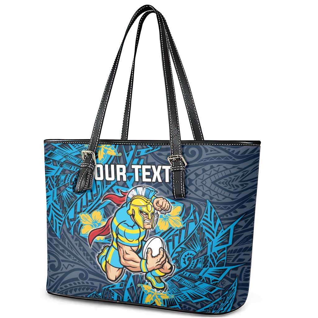 Personalised Gold Coast Titans Leather Tote Bag Polynesian Tribal Pattern With Rugby Titan Mascot Art