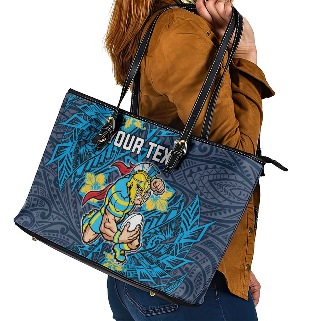 Personalised Gold Coast Titans Leather Tote Bag Polynesian Tribal Pattern With Rugby Titan Mascot Art