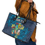 Personalised Gold Coast Titans Leather Tote Bag Polynesian Tribal Pattern With Rugby Titan Mascot Art