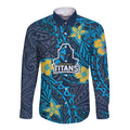 Personalised Gold Coast Titans Long Sleeve Button Shirt Polynesian Tribal Pattern With Rugby Titan Mascot Art