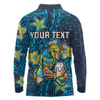 Personalised Gold Coast Titans Long Sleeve Polo Shirt Polynesian Tribal Pattern With Rugby Titan Mascot Art