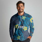 Personalised Gold Coast Titans Long Sleeve Polo Shirt Polynesian Tribal Pattern With Rugby Titan Mascot Art