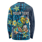 Personalised Gold Coast Titans Long Sleeve Shirt Polynesian Tribal Pattern With Rugby Titan Mascot Art