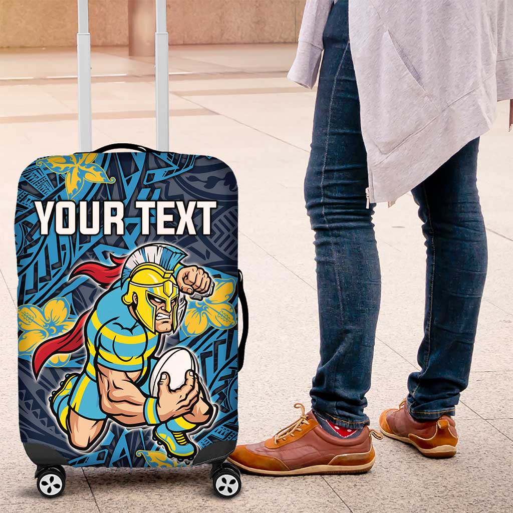 Personalised Gold Coast Titans Luggage Cover Polynesian Tribal Pattern With Rugby Titan Mascot Art