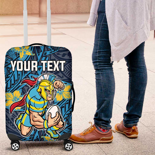 Personalised Gold Coast Titans Luggage Cover Polynesian Tribal Pattern With Rugby Titan Mascot Art