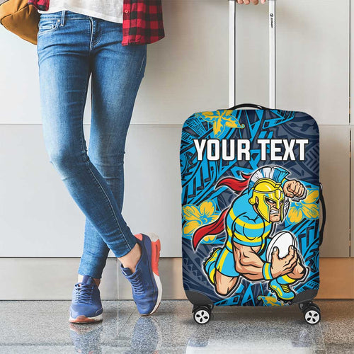 Personalised Gold Coast Titans Luggage Cover Polynesian Tribal Pattern With Rugby Titan Mascot Art