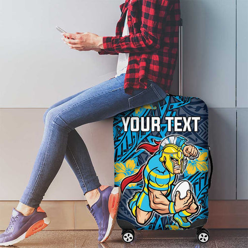 Personalised Gold Coast Titans Luggage Cover Polynesian Tribal Pattern With Rugby Titan Mascot Art