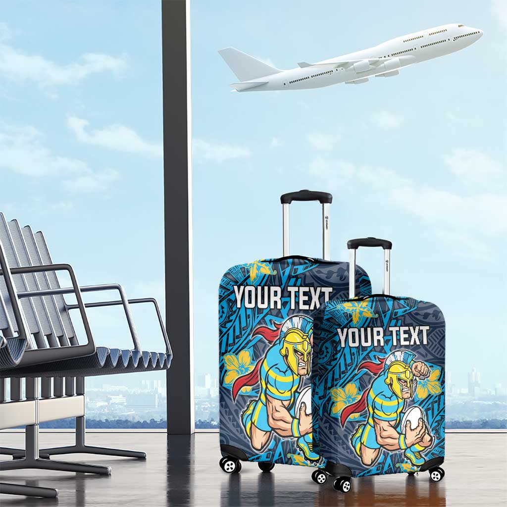 Personalised Gold Coast Titans Luggage Cover Polynesian Tribal Pattern With Rugby Titan Mascot Art
