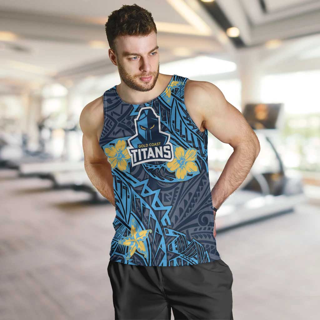 Personalised Gold Coast Titans Men Tank Top Polynesian Tribal Pattern With Rugby Titan Mascot Art