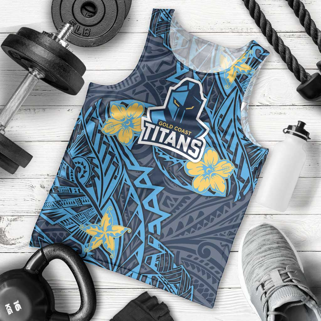 Personalised Gold Coast Titans Men Tank Top Polynesian Tribal Pattern With Rugby Titan Mascot Art