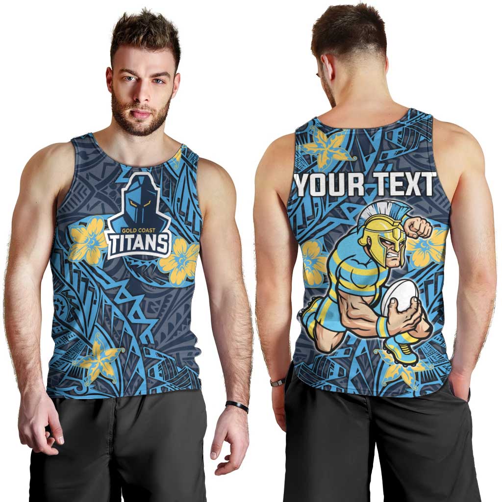 Personalised Gold Coast Titans Men Tank Top Polynesian Tribal Pattern With Rugby Titan Mascot Art