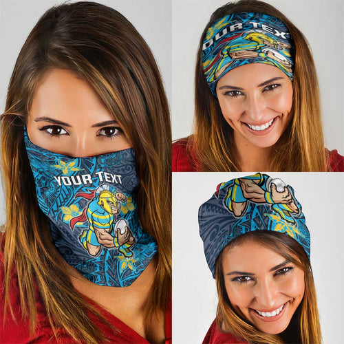 Personalised Gold Coast Titans Neck Gaiter Polynesian Tribal Pattern With Rugby Titan Mascot Art