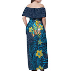 Personalised Gold Coast Titans Off Shoulder Maxi Dress Polynesian Tribal Pattern With Rugby Titan Mascot Art