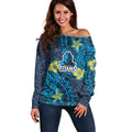 Personalised Gold Coast Titans Off Shoulder Sweater Polynesian Tribal Pattern With Rugby Titan Mascot Art