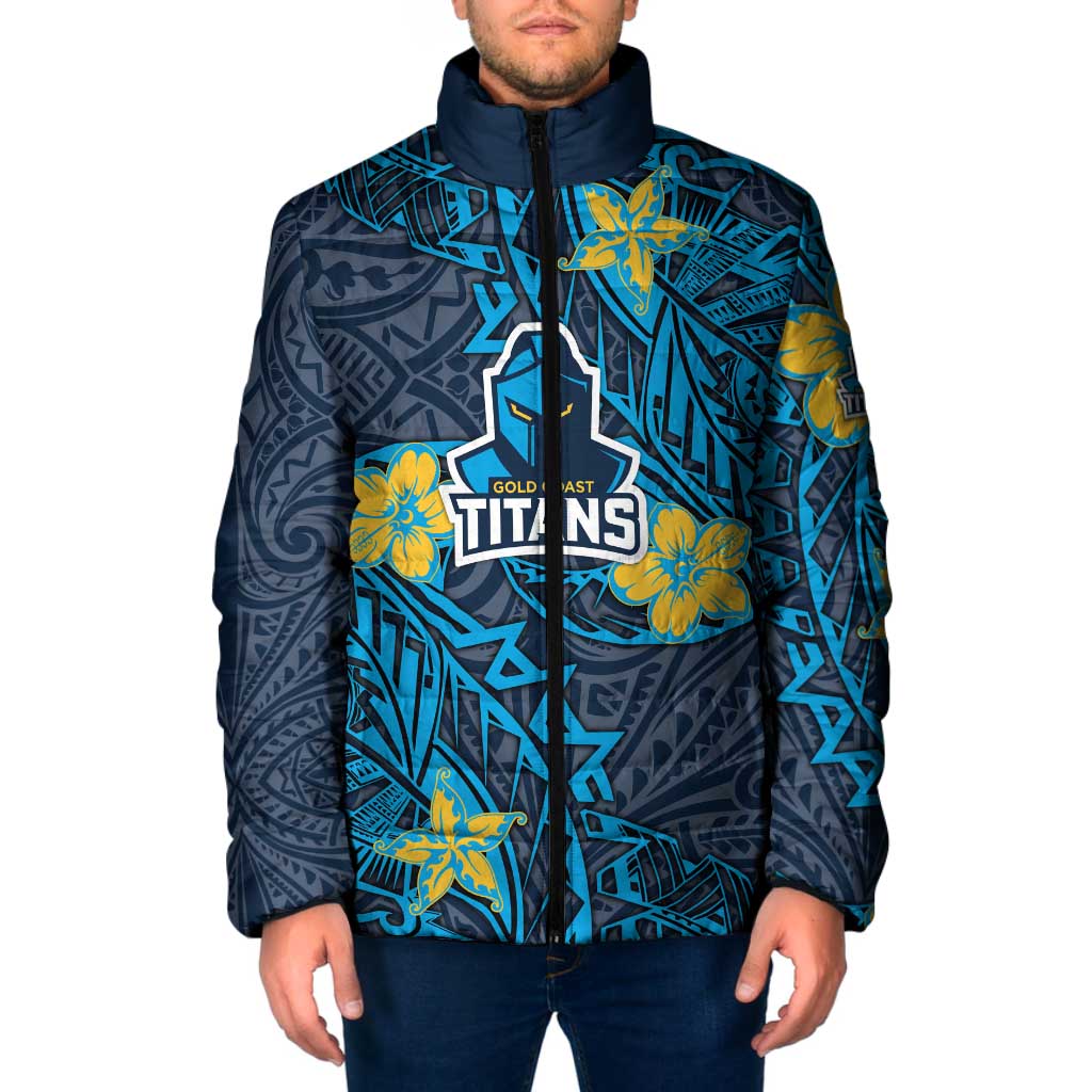 Personalised Gold Coast Titans Padded Jacket Polynesian Tribal Pattern With Rugby Titan Mascot Art