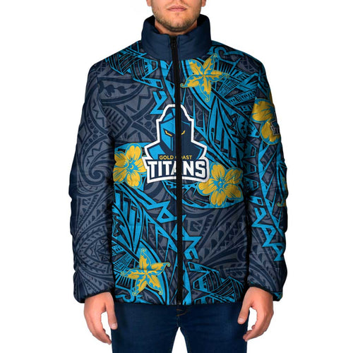Personalised Gold Coast Titans Padded Jacket Polynesian Tribal Pattern With Rugby Titan Mascot Art