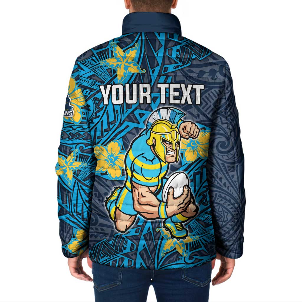 Personalised Gold Coast Titans Padded Jacket Polynesian Tribal Pattern With Rugby Titan Mascot Art